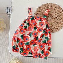 루라줌) 신생아 아기 유아 6개월 백일 돌아기 두돌 여자아이 여아 끈나시 동백이 룸퍼 바디슈트 돌복 외출복 북유럽풍 여름 슈트 돌선물 조카선물 백일선물 출산선물