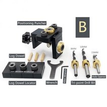 도웰링지그 도웰지그 목심 드릴 목공 3 in 1 doweling jig kit 캐비닛 가구 구멍 펀처 가이드 로케이터 포켓 구멍 지그 가정용 조립 도구, 02비