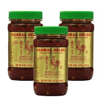 Huy Fong 삼발 올렉 칠리 페이스트 Sambal Oelek Chili Paste Sauces 227g 3팩, 3개, 226g