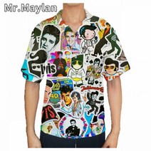 하와이안 셔츠 비치웨어 휴양지룩 The King Elvis Presley Cosplay 3DPrint Beach Hawaiian Summer Men Shirt 반팔 스트리트웨어 오