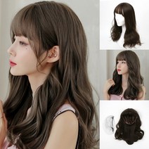 가발 통 긴 머리 웨이브 (올리브 브라운) 인조 모 헤어 스타일 링 사이즈 조절 웨딩 촬영, 올리브브라운
