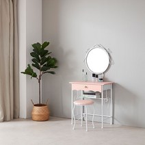 미래철재가구 핑크 선반형 철재화장대, 원형