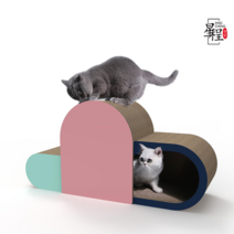 Zeresi 다기능 구름송 골판지 고양이 스크래쳐 터널 탈부착 고양이 숨숨집 세트, 푸른색 850*430*285mm