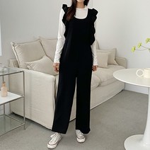 티탁 여성 빅사이즈 데일리 무지 와이드핏 사랑스러운 프릴 어깨끈 레이스밴딩점프슈트