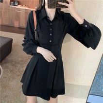 넷투넷코리아 여성 셔츠형 미니원피스 긴팔 무지 플레어 하객룩