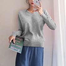 나바바 NK052 여성 단색 긴팔 브이넥 니트티