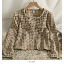 여성셔츠 긴팔 라운드 빈티지 가디건 자켓 스타일 블라우스