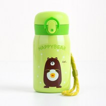 미니 어린이 유치원 보온병 물병 물통+손목스트랩, 그린, 250ml (해피베어)