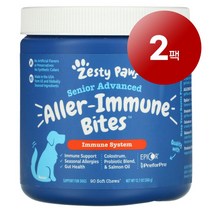 리암마켓 Zesty Paws 제스티 포우즈 노견용 면역 관리 보충제 올러 아뮨 바이트 연어 맛 소프트 츄 90정 360g 1팩, 2팩