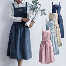 에이치엔하나 주방 예쁜앞치마 원피스 면앞치마 카페 바리스타 업소용 원피스형 앞치마, 베이지