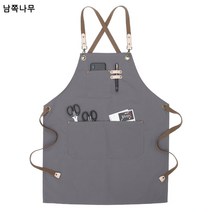 앞치마 커스텀 로고 한국판 패션 캔버스 오염방지 이발사 커피 밀크티 가게 주방 가정용 작업복, 둥근구멍+테이프크로스wq+그레이
