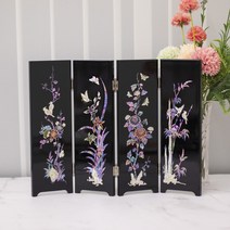 나빌레라 나전칠기 채화사군자4폭병풍 자개병풍 전통 인테리어 소품