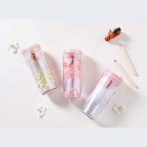 여성 산뜻한 투명텀블러 봄 꽃 나비 투명 돌잔치답례품 티보틀, 퍼플핑크(C2)