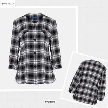 [기비키이스]키이스 22여름 V넥 마린체크 시어서커 블라우스