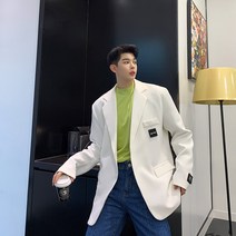 쁘띠 정장 코트 학원 무드 화이트 인싸템 남자 오버핏 미디 롱 어텀 양복 2271813047