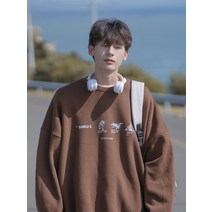 남자오버핏후드티 스웨터 남성 봄 일본식 라운드 넥 유행 하이 데일리 캐주얼 재킷 청소년 홍콩 스타일 탑 의류 조수