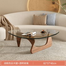 이사무노구치 거실 테이블 투명 강화유리 유아인 커피 티테이블, 원목+강화유리, 투명유리+호두색원목다리(빅)