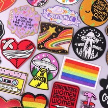 자수 와펜 벨크로 패치 가용성 다리미 의류 용 열접착 의류 공간 줄무늬 다림질 스티커