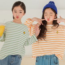 미니로이 퍼즐 주니어 티셔츠 초등학생 중학생 스트라이프 줄무늬 긴팔 여아 남아 봄 가을 티