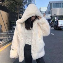 인조퍼자켓 털자켓 페이크퍼 에코퍼 고급 캐시미어 코트 여성 루즈핏 캐주얼 자켓 인조 렉스 토끼털 모피 후드 패딩