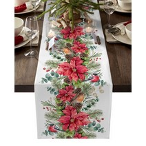 크리스마스 유칼립투스 전나무 나무 로빈 홈 장식 테이블 웨딩 주방 러너, 5.33 x 178cm+LXM11828