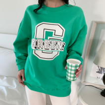 시크블랙 보레든 박시 프린팅 기모 라운드넥 맨투맨