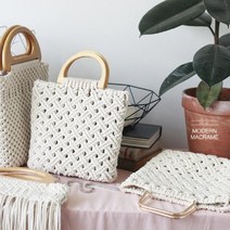 VON스인터_마크라메 토트백 만들기 DIY 키트 마크라메 재료 손뜨개질 마크라메DIY 마크라메가방만들기 핸드백만들기 만들기재료_쒏19BYAA*S, 골드링, ▦SIZE▩COROL_아이보리