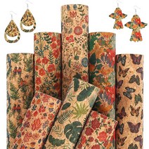 코르크 원단 인조 가죽 시트: ZAIONE 8피스 꽃무늬 프린트 레트로 시트 20.3cm x 30.5cm A4 귀걸이 지갑 핸드백 PU 소재 DIY 공예 427951, A-popular Pattern Cork Fabric