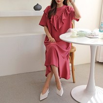 [] 여성 20대 청순한 데일리룩 프릴 라운드 반팔 원피스