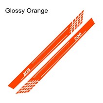 2PCS 자동차 도어 사이드 스커트 줄무늬 스티커 푸조 208 gt 튜닝 액세서리 라인 그래픽 비닐 PVC 데칼, Glossy Orange