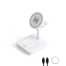 디바이스풀 3in1 맥세이프 15W LED 고속 무선 충전기 거치대 케이블 맥세이프링, 화이트
