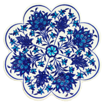 투르크와즈 도자기 티코스터 둥근꽃모양 컵받침 CLASSIC 12종, CP214_파란꽃줄기와진청색꽃송이, 1개