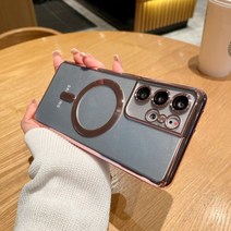 갤럭시 S21 울트라 휴대폰 쉘 마그네틱 Galaxy S21Ultra 보호 커버 전기 도금 투명 s22 + 고급 실리콘 모든 항목을 포함하는 낙하 방지, 삼성 갤럭시 S21+, 04.로즈 골드