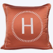 북유럽 수입 명품 인테리어 쇼파 쿠션 말 그림 H로고 오렌지 골드 프렌치 벨벳 가죽, 코어 포함 60X60cm, H001 오렌지 자수 H, F
