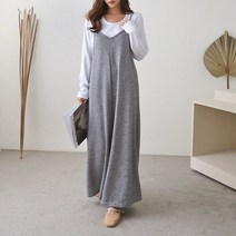 빨강몽키 220 봄 가을 여성 와이드 루즈핏 니트 통 멜빵 바지 점프 수트 세트