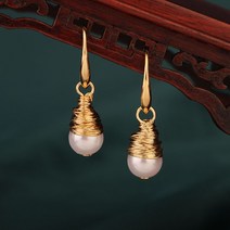식물재배기빈티지 클래식 우아한 수동 와이어 포장 진주 드롭 귀걸이 에스닉 성명 쥬얼리 여성용, 한개옵션0