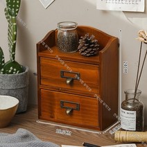 고가구 화장대위 식탁위 엔틱한 원목미니수납장 약 보관 수납, 레트로 컬러의 서랍 2개