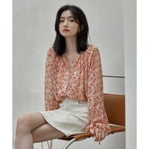 실크블라우스 여성 2022 봄계절 러블리 플라워 쉬폰 와이셔츠 소프트스타일 샤랄라 숲 디자인감각 보이핏 4170822418