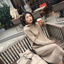 위위브렌 빅사이즈 스판 고급촉감 루즈핏 후드 니트 원피스