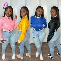 pu 가죽 여성 플라이 자켓 솔리드 버튼 업 크롭 코트 리브 패치워크 2022 fall high street activewear 오토바이 아웃웨어