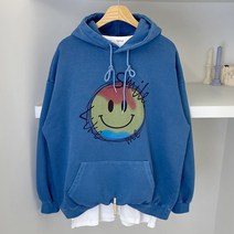 USS 기모 무지개 스마일 피그먼트 워싱 후드티