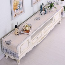 chinapnp0.5 테이블러너 텔러비전선반 식탁보 레이스 패브릭아트 직사각형 거실 화장대 신발장 긴테이블 커버먼지방지 덮개천, T08-골드, C04-40*280CM(적합 장롱 205-240CM)