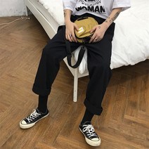 코튼 캐주얼 바지 여성 봄과 가을 2020 ins 유행 커플 느슨한 블랙 스트레이트 오버올의 새로운 한국어 버전