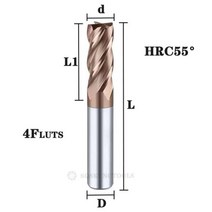 카바이드 반경 엔드 커터 밀 알루미늄 Cnc 밀링 커터 금속 텅스텐 스틸 CNC 가공 엔드밀, HRC55 4F, d2.5xD4x7x50L