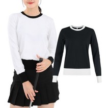 여성 가을 골프웨어 골프 라운드 배색 데일리 긴팔 니트 티셔츠