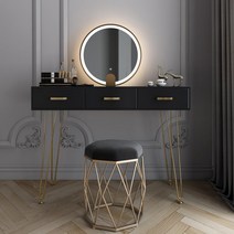 남쪽나무 입식 화장대 고급 서랍 안방 LED 조명 미니, 100cm가로, 화장대 + LED 거울A + 의자