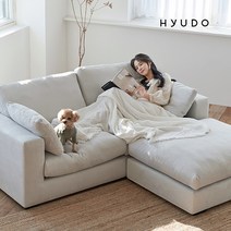 [무료설치상품] 휴도 시월의 동백 구스 아쿠아 패브릭 소파 3인 소파 푹신한 소파 화이트 (쿠션 증정), 크림그레이