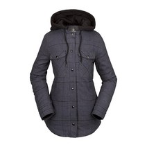 Volcom 여성용 표준 플란넬 스노우보드 스키 겨울 후드 셔츠 재킷 블랙 S3 스몰