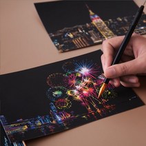 스크레치 스크래치 페이퍼 나이트뷰 시티뷰 컬러링북 취미활동 보드 성인취미, A4, 도시의야경