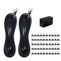 (2+1+50팩) 4.6m(15피트) RJ11 6P4c 전화 케이블 2개 2.5cm(1인치) 라인 커플러 7mm 네일인 클램프 홀더 50개 유선 시스템 팩스 머신 모뎀 응답기용